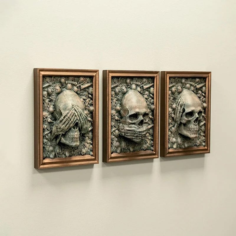 Three Wise Skulls Picture Frame Decor