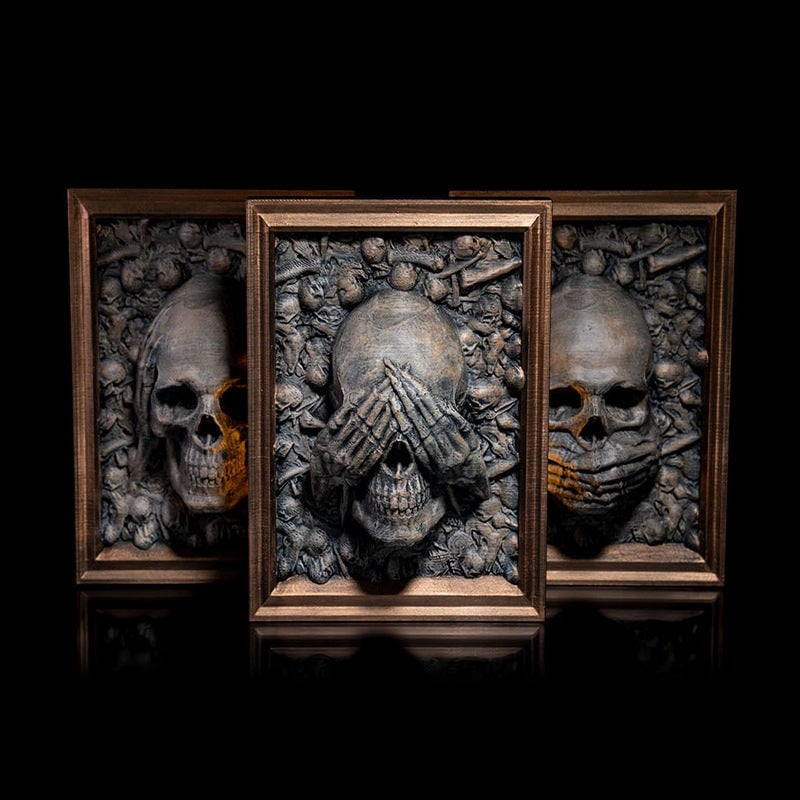 Three Wise Skulls Picture Frame Decor