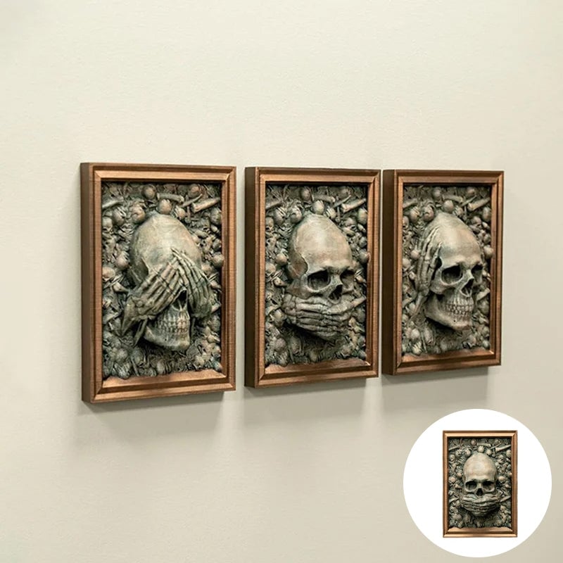 Three Wise Skulls Picture Frame Decor