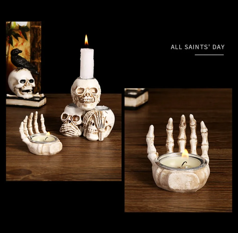 50% OFF | Skullight 3pc Halloween Skull Candle Holder Set